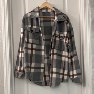 Stylish Gray and Brown Plaid Shacket
